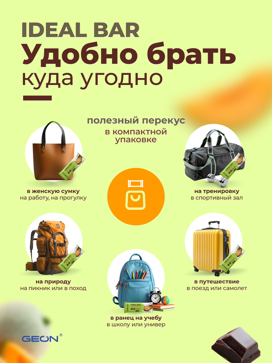 Протеиновые батончики GEON IDEALBAR  Дыня в шоколаде, 33% белка (60г х 10шт.)