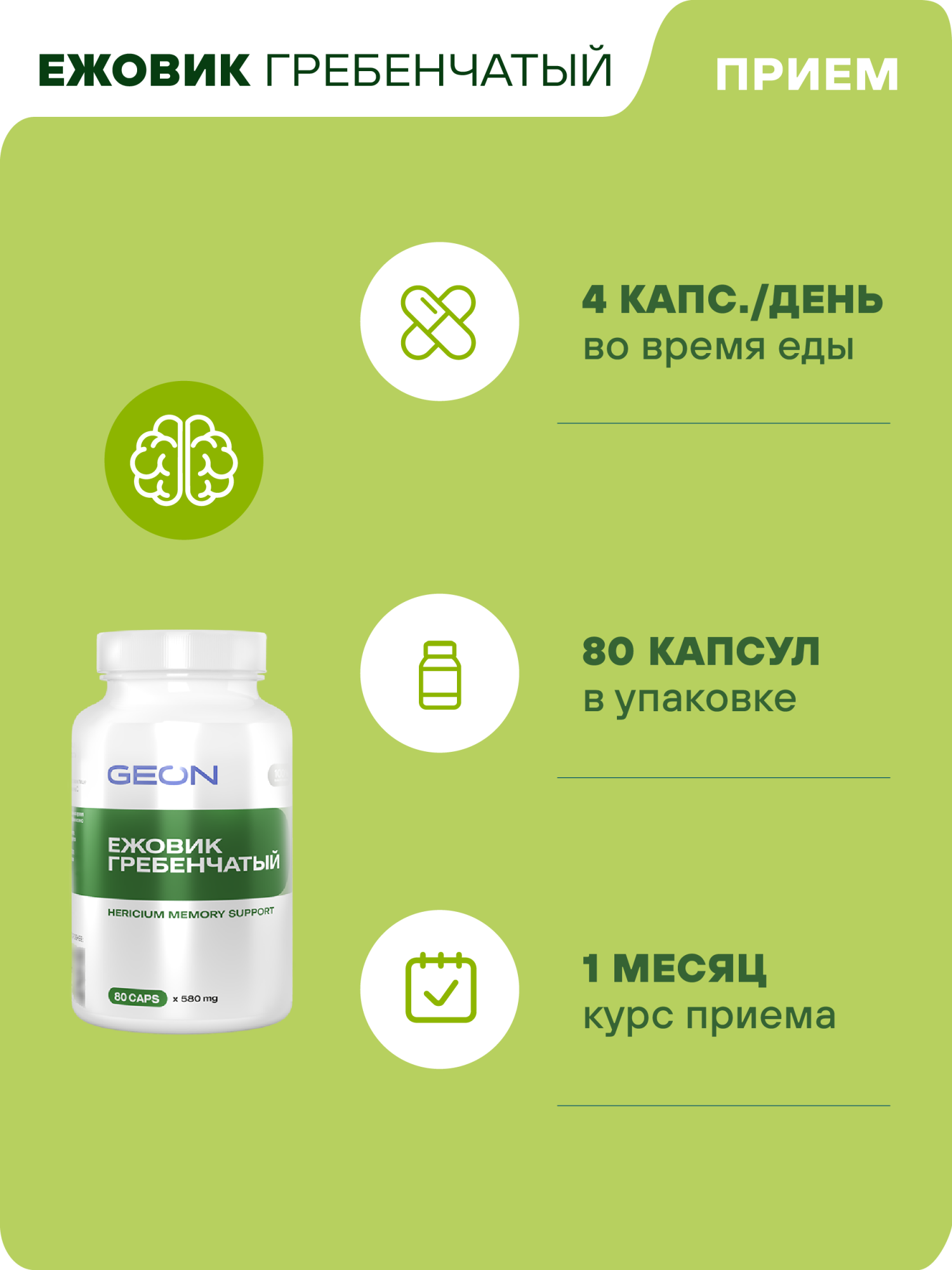 Ежовик гребенчатый GEON™ Hericium memory support